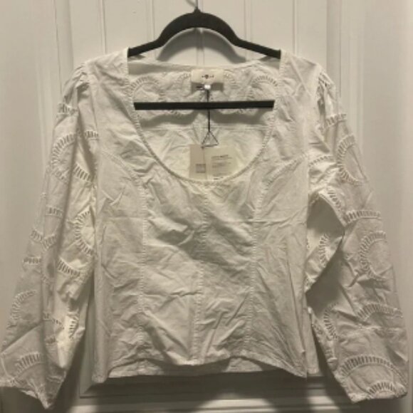7 for all Mankind Women’s size Small NWT White Eyelet Long Sleeve Top - Picture 1 of 3
